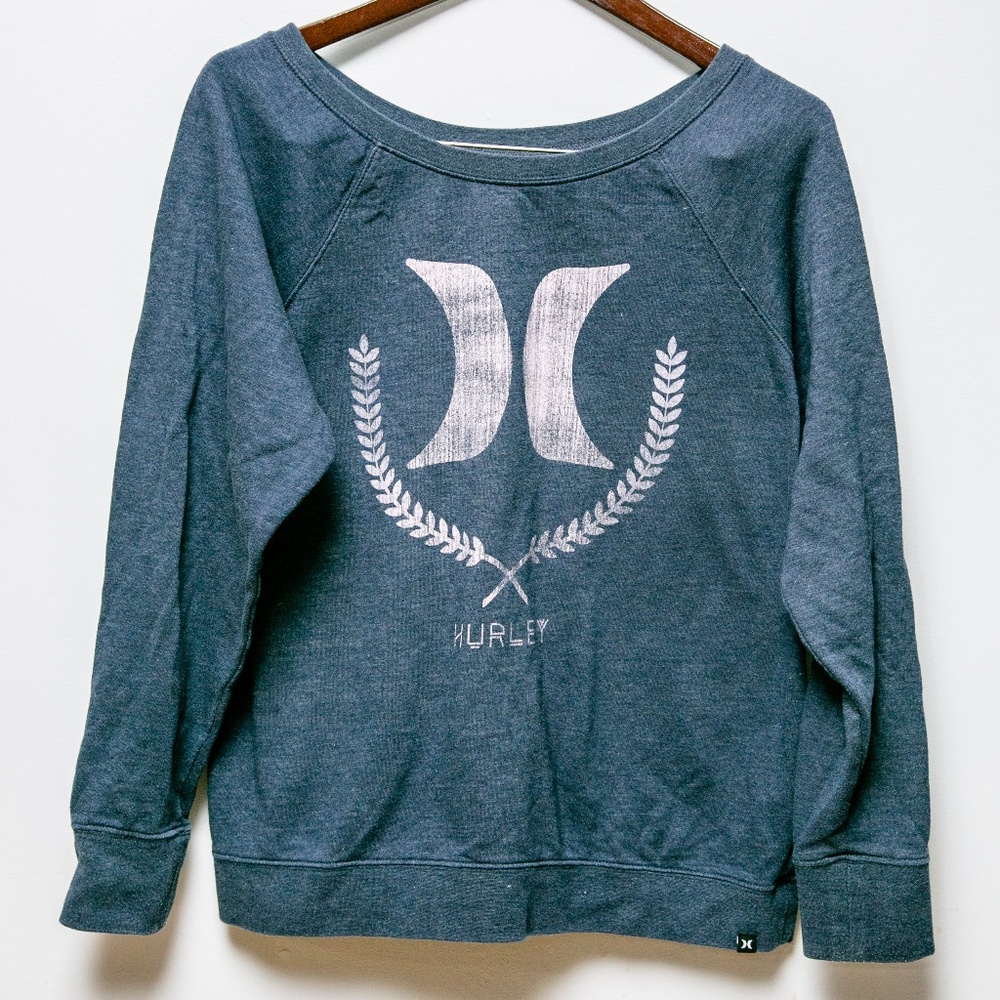 Hurley wide neck crop  blue sweatshirt size Xl